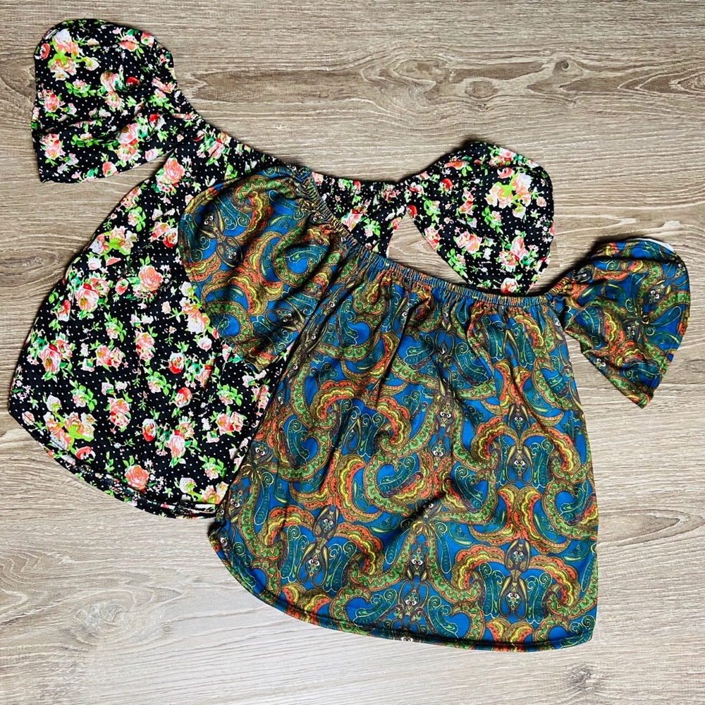 Two tops off the shoulder with split sleeves